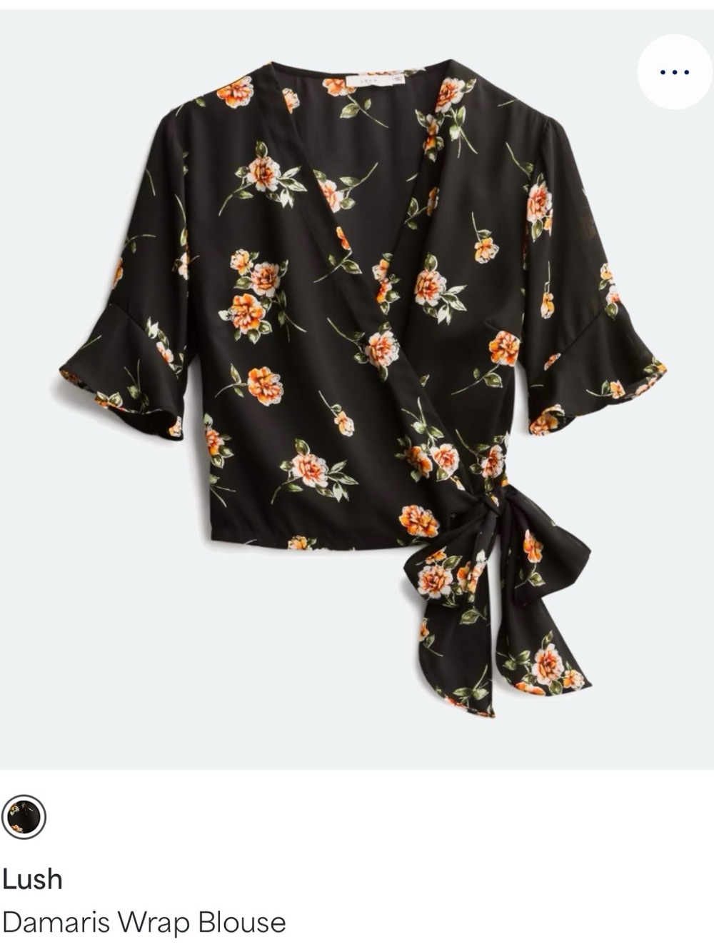 Lush Black Floral Wrap Blouse with Orange Blooms